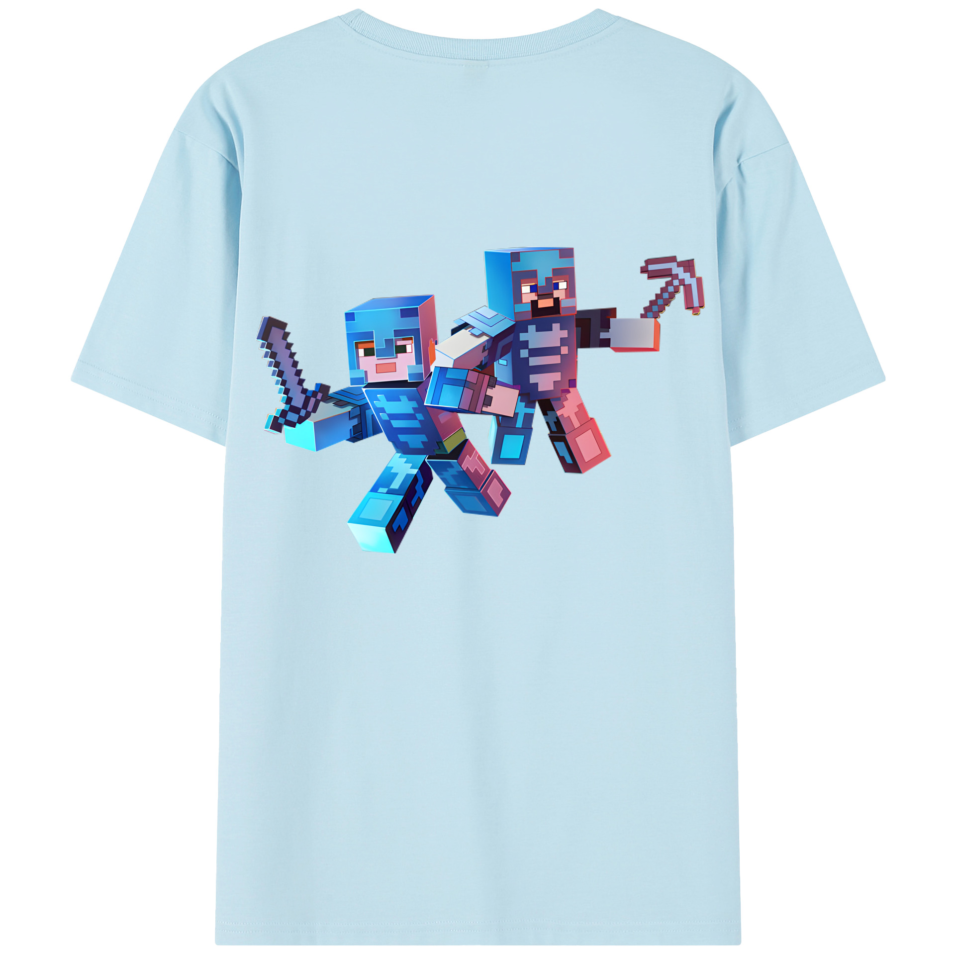 （画像用） マインクラフト ブロックの世界 Minecraft MC Block world 綿100％半袖Tシャツ（背面プリント）